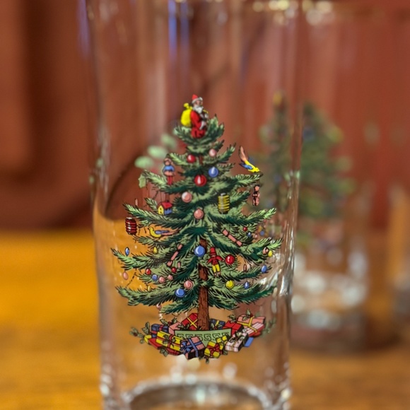 Set of 4 Spode Christmas Tree🎄Highball Water Glasses Gold Rimmed 6" Tumbler - Picture 4 of 7